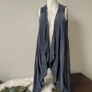 Knox Rose Sz XS Blue Crocheted Open Vest